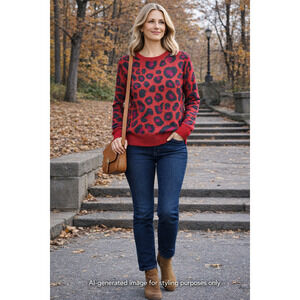 Kinross Cashmere Leopard Print Sweater Women’s L 100% Cashmere